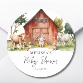 Sticker Rond Joli Baby shower Animaux de ferme Favoriser Sticke