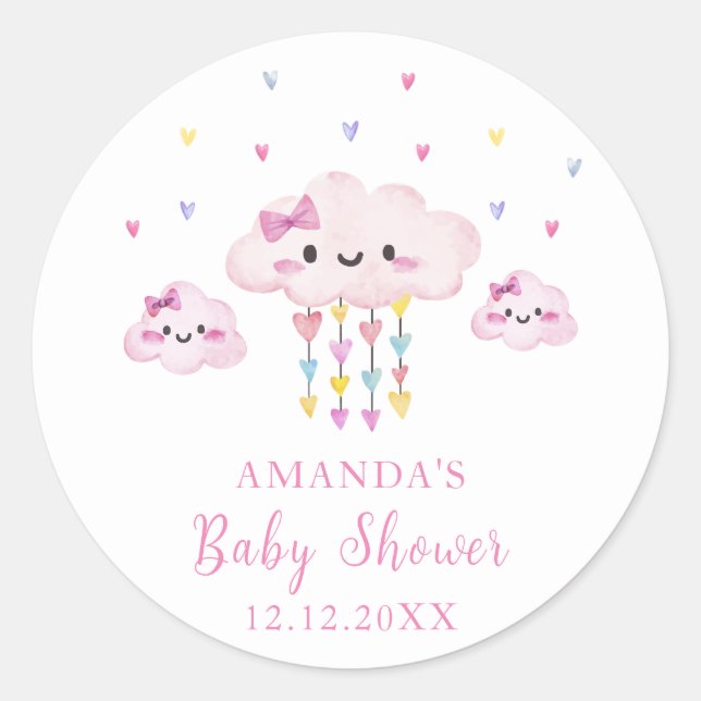 Sticker Rond Joli Baby shower d'amoureux à goutte de pluie colo (Devant)