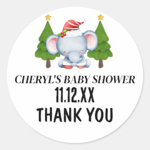 Sticker Rond Joli Baby shower éléphant de Noël Merci