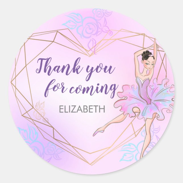 Sticker Rond Joli Ballerina rose Personnalisé Anniversaire (Devant)