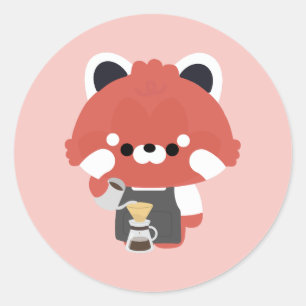 Sticker Rond Joli Barista Panda Rouge