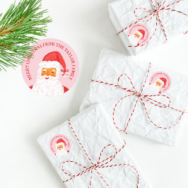 Sticker Rond Joli blanc rose rouge Joyeux Noël Père Noël