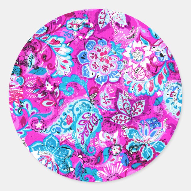 Sticker Rond Joli bleu rose fleurs motif (Devant)