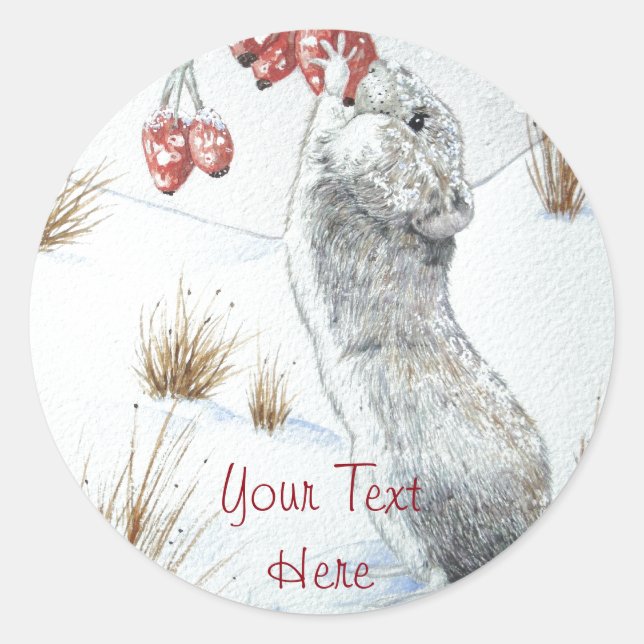 Sticker Rond joli bois souris neige scène faune noël (Devant)