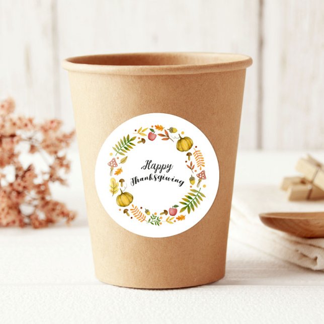 Sticker Rond Joli Bon thanksgiving de couronne d'automne amusan (Créateur téléchargé)