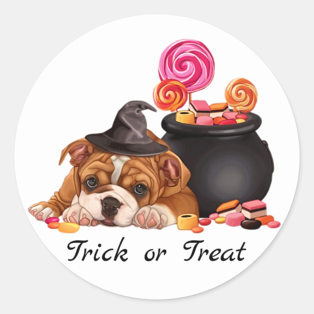 Sticker Rond Joli bonbon ou traiter bonbon chien | Halloween (Devant)