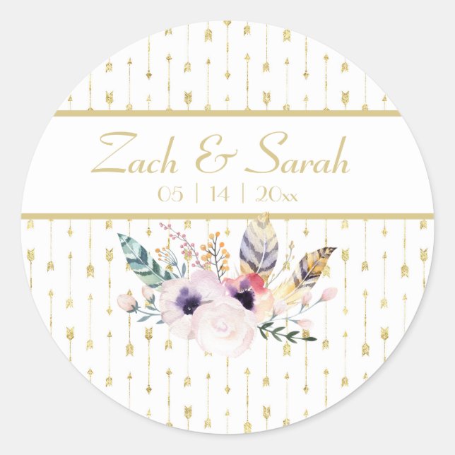 Sticker Rond Joli bouquet de bouquet de Mariage Boho (Devant)