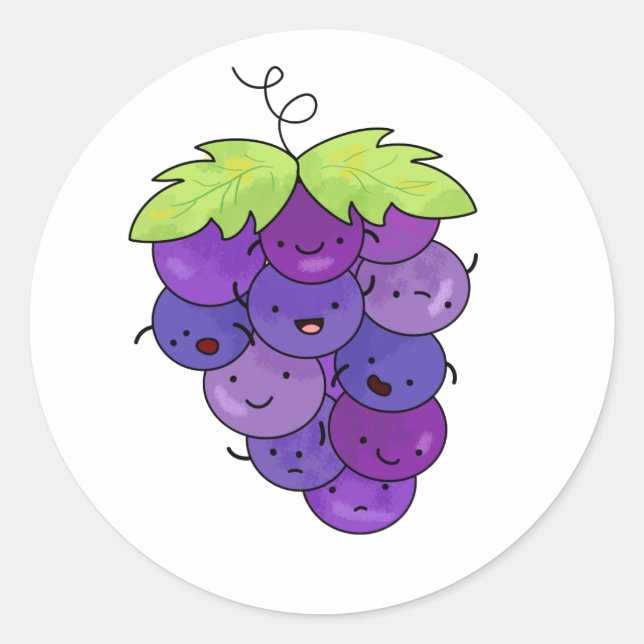 Sticker Rond Joli Bunch De Raisins Kawaii (Devant)