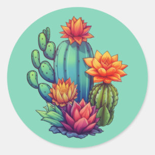 Sticker Rond Joli cactus en fleurs
