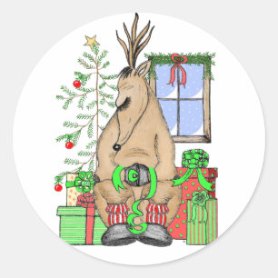 Sticker Rond Joli cadeau Noël Sleepy Reindeer Enveloppant