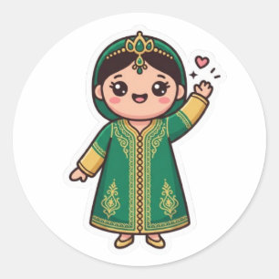 Sticker Rond Joli Caftan Marocain Kawaii Robe Traditionnelle Ve