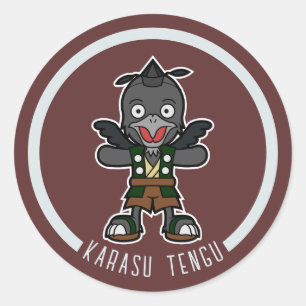 Sticker Rond Joli Cartoon Crow Tengu   Yokai japonais