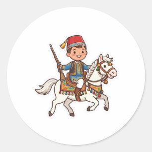 Sticker Rond Joli cavalier Tbourida marocain Kawaii culturel St