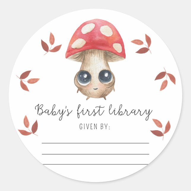 Sticker Rond Joli champignon - ex-libris, livres pour bébé (Devant)
