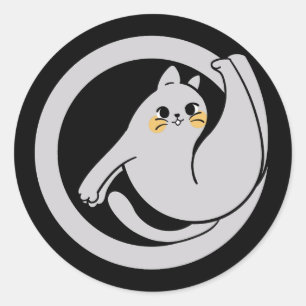 Sticker Rond joli chat athlétique chat gris énergique chat