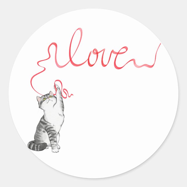 Sticker Rond Joli Chat avec Ruban Rouge (Devant)