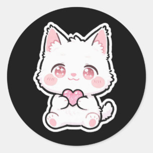 Sticker Rond Joli Chat Blanc