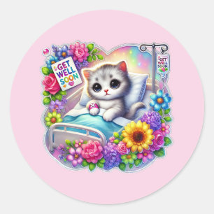 Sticker Rond Joli chat de bon rétablissement