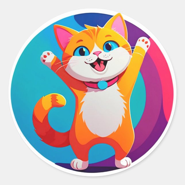 Sticker Rond Joli Chat de Dessin Animé (Devant)