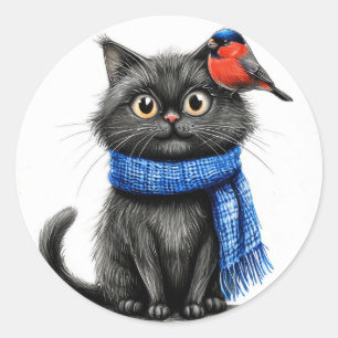 Sticker Rond Joli chat de dessin animé