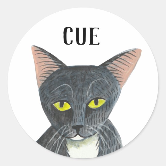 Sticker Rond Joli chat noir illustré  (Devant)