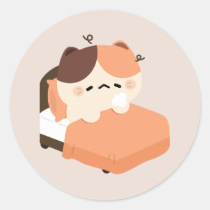 Sticker Rond Joli chat tortie fatigué