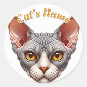 Sticker Rond Joli chauve et Wrinkly Cat plus Nom