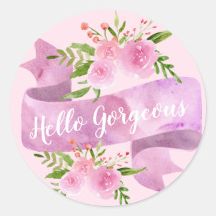 Sticker Rond Joli Chic Fleur Rose pâle Bonjour Magnifique