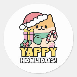 Sticker Rond Joli chien de Noël - Yappy Howlidays