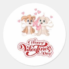 Sticker Rond Joli chiot Heureuse Sainte-Valentin