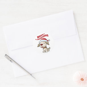 Sticker Rond Joli chiot Joyeux Noël
