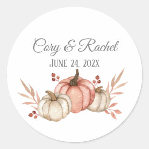 Sticker Rond Joli Citrouille Bouquet Mariage