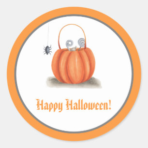 Sticker Rond Joli citrouille orange traiter sac heureux hallowe