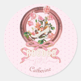 Sticker Rond Joli Classique Rose Rococo Fille Roses Nœud Chauss