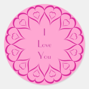 Sticker Rond Joli Coeur rose Design Je t'aime Personnalisé