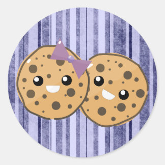 Sticker Rond Joli Couple de Biscuits au Chocolat Kawaii