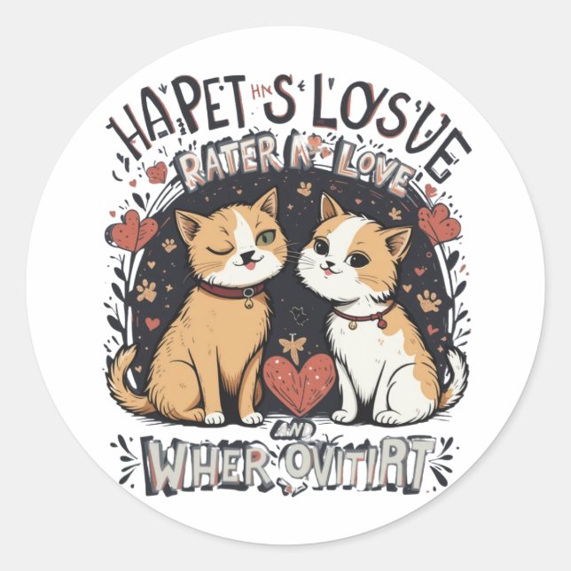 Sticker Rond Joli Couple de Chat Clin d'Œil Amour & Vibrations  (Devant)