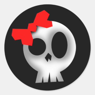 Sticker Rond Joli crâne avec l'arc rouge
