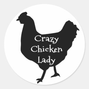 Sticker Rond Joli Crazy Poulet Lady Poulet Silhouette