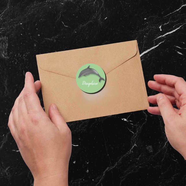 Sticker Rond Joli dauphin - ajouter nom classique collant rond (Créateur téléchargé)