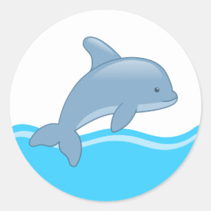 Sticker Rond Joli dauphin de saut en caricature