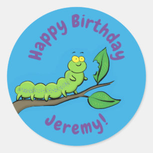 Sticker Rond Joli dessin animé de chenille verte mignonne