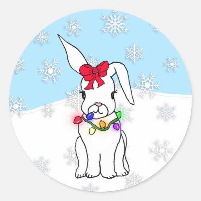 Sticker Rond Joli dessin Noël Lapin de Neige (Devant)