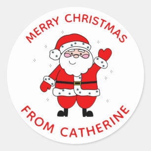 Sticker Rond Joli dessin Père Noël Noël rouge