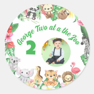 Sticker Rond Joli Deux au Zoo Animaux de la Jungle Anniversaire