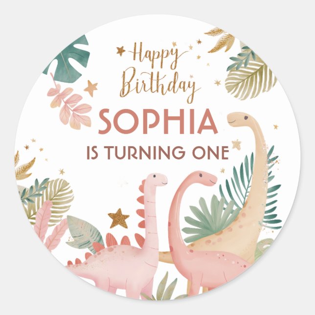 Sticker Rond Joli Dino Rose (Devant)