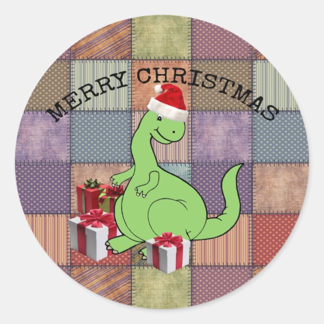 Sticker Rond Joli dinosaure de Noël Père Noël (Devant)