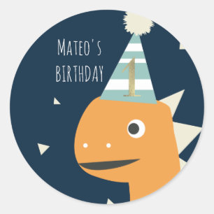 Sticker Rond Joli dinosaure un premier anniversaire Faux Or 