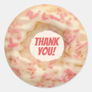 Sticker Rond Joli Donut Glaçé avec Paillettes Roses Merci