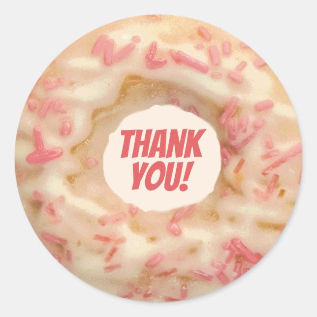 Sticker Rond Joli Donut Glaçé avec Paillettes Roses Merci (Devant)